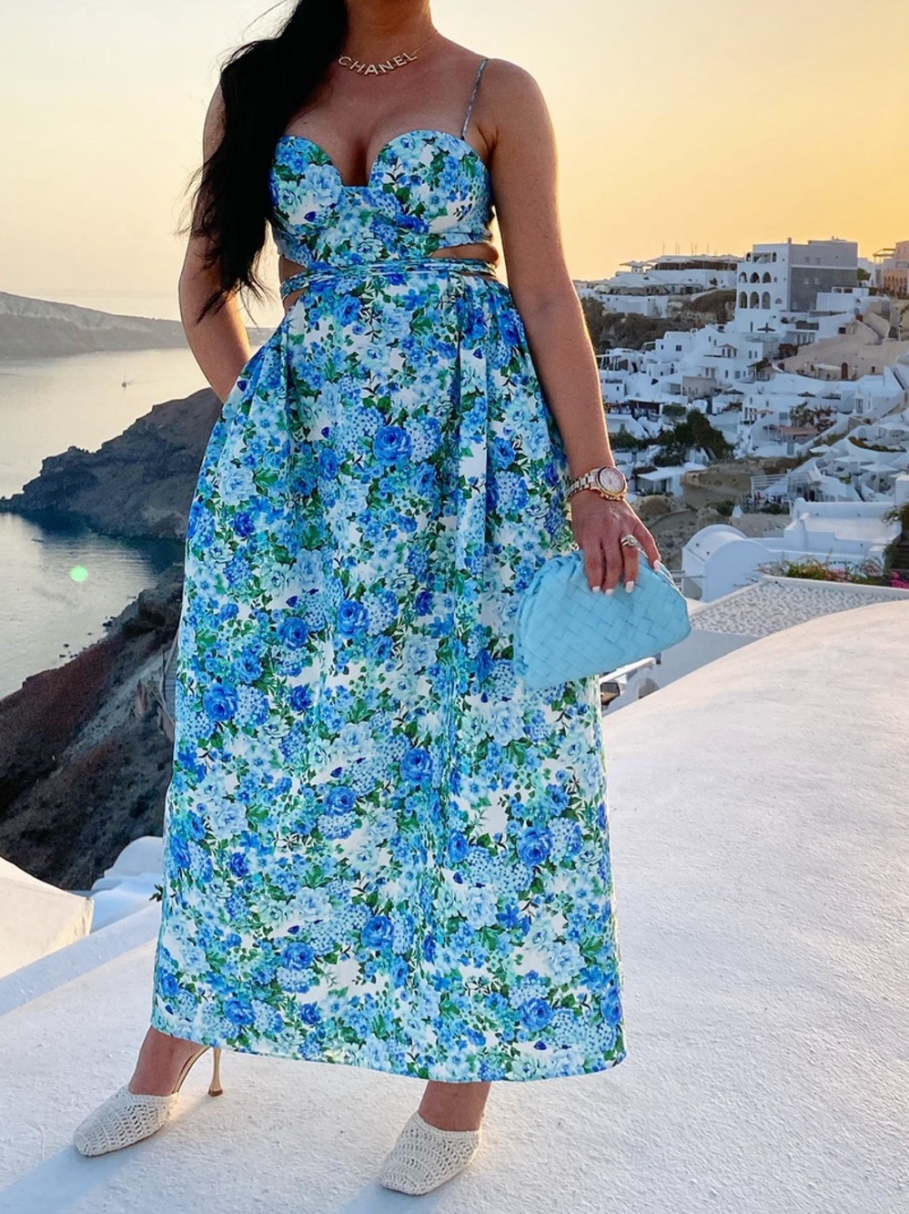 Magda Butrym Blue Floral Bustier Midi Dress 36 Garden Party Hamptons Style NeW